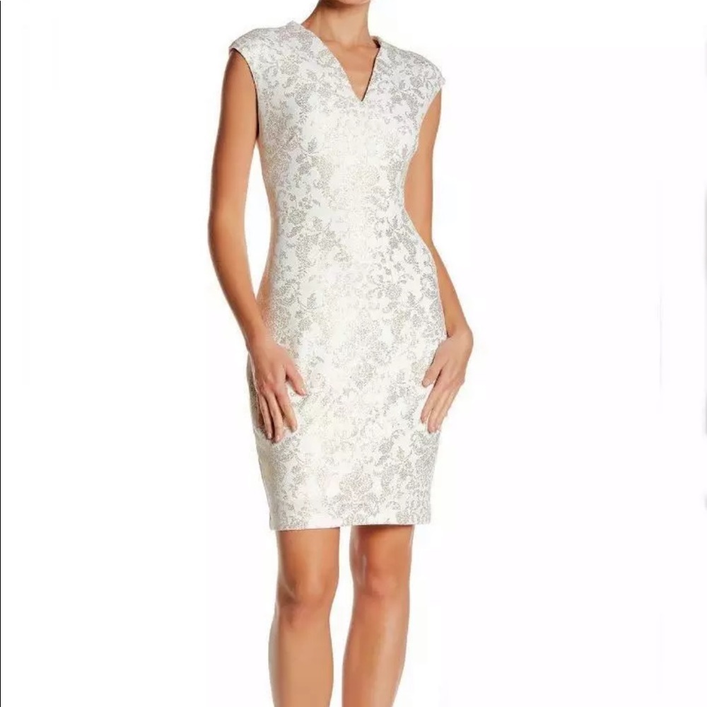 White Dress with Gold Foil Print Design